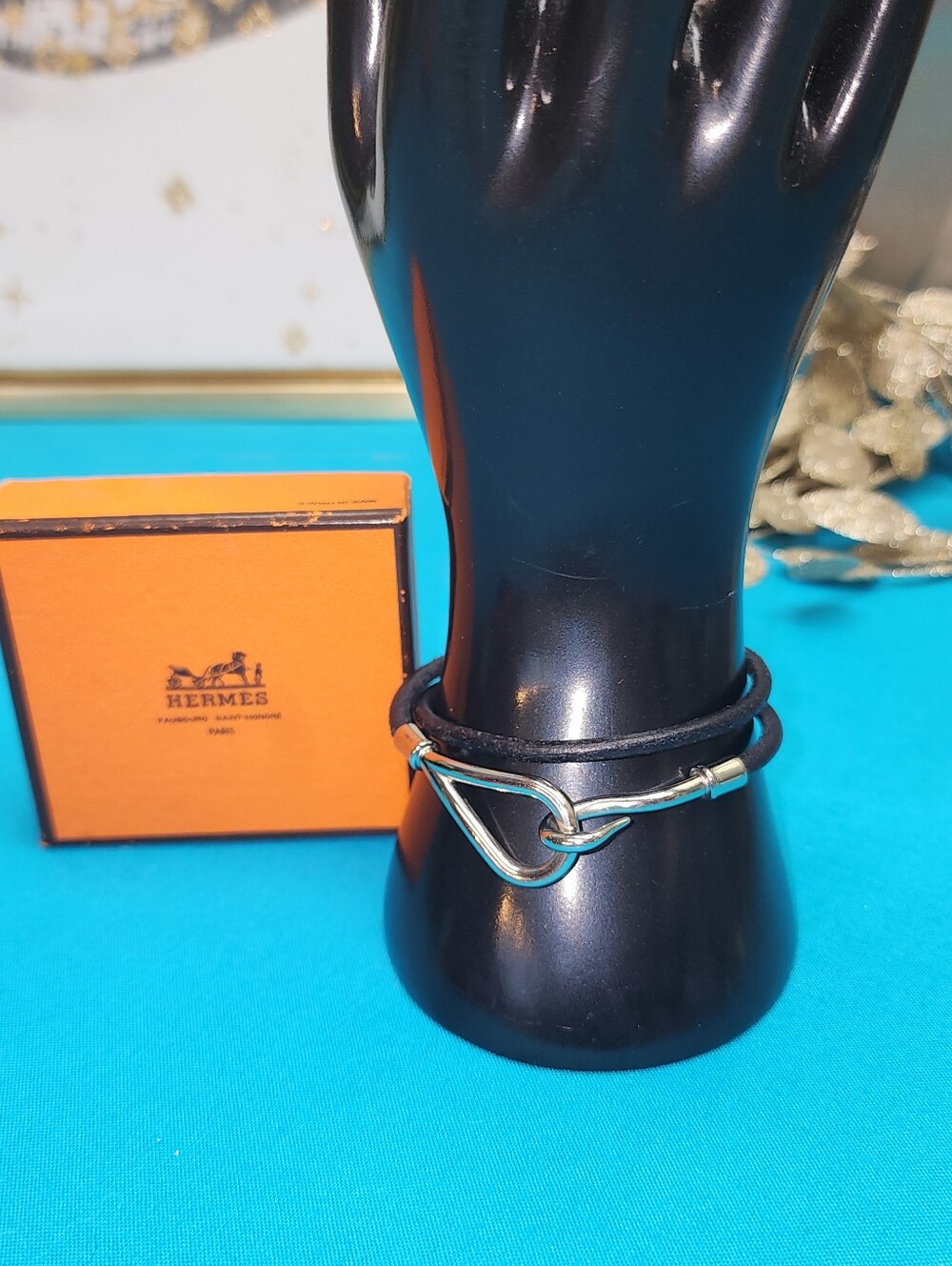 Authentic Hermès Jumbo Double Wrap Black Leather & Palladium Bracelet W/ Box